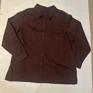 Denim & Co. Denim Cargo Pocket Big Shirt 1X Womens Brown  NWT Casual Button Down